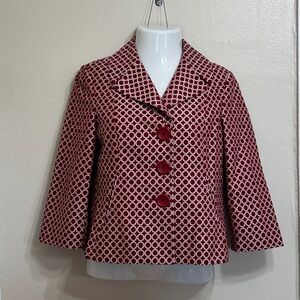Rafaella Red & White Geometric Pattern Cropped Blazer‎ Professional Jacket